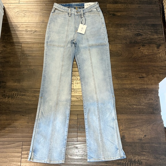NWT LNDN Landon Denim Sunday Pant Cut-Out Waist Slit Leg Jeans - Medium Wash - Picture 2 of 10